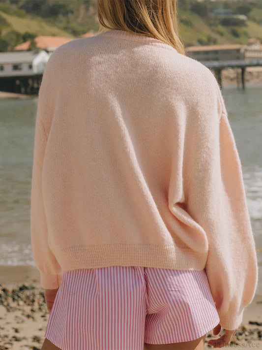 Button Down Lightweight Knit Cardigan Pink / S