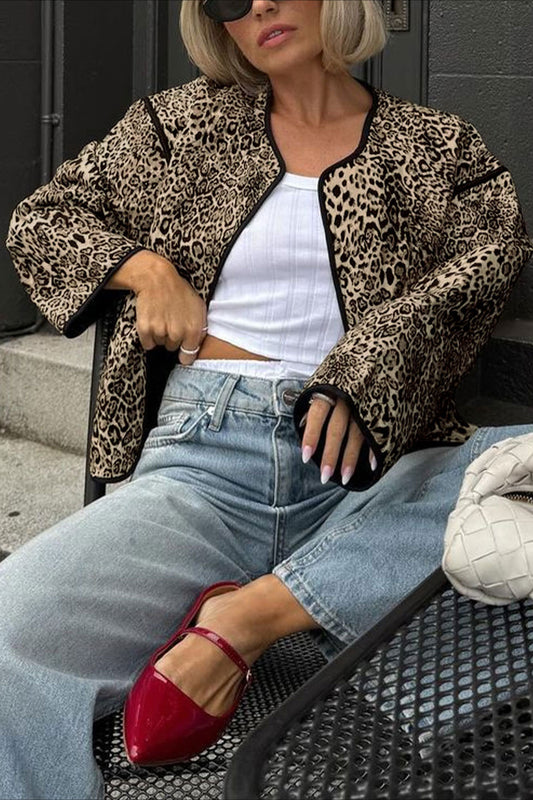 Cardigan court à imprimé animal de style vintage