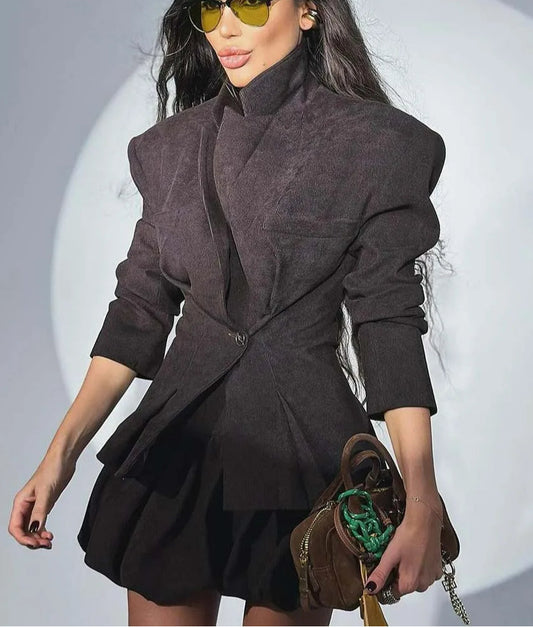 Ensemble de bureau deux pièces plissé à boutons et poches noires