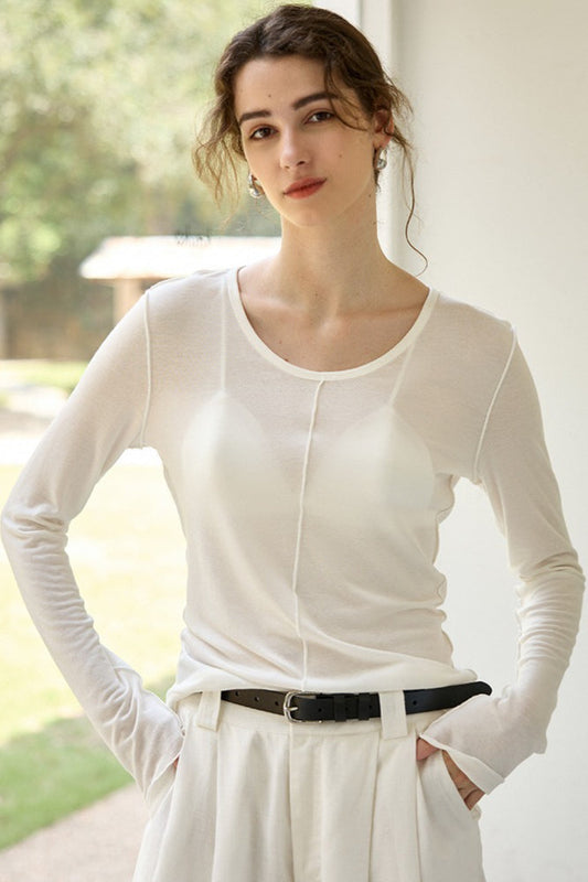 Tencel Wool Blend Round Neck Knit Top