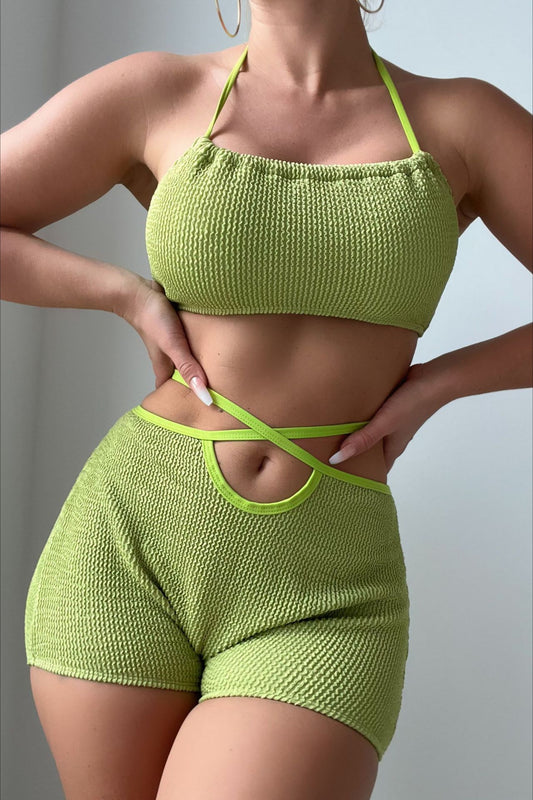 Ensemble de bain deux pièces bikini dos nu de couleur unie