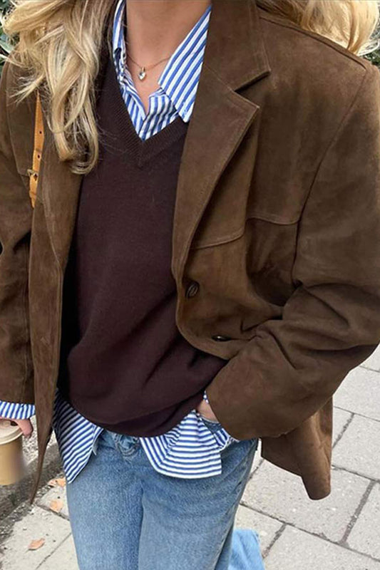 Manteau long en daim avec ceinture