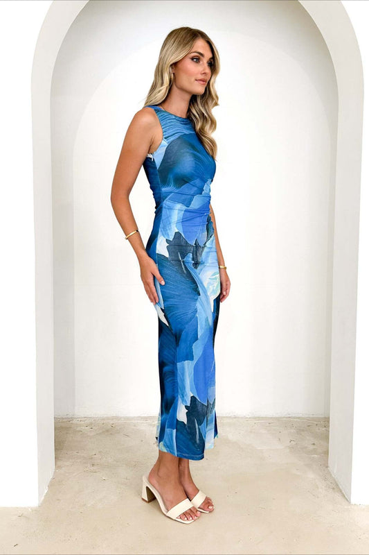 Robe longue élégante à imprimé floral et taille amincissante