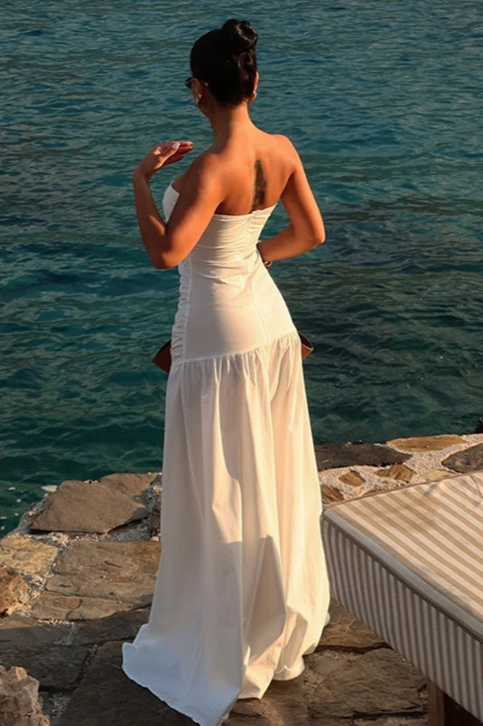 Robe longue en maille sans bretelles à blocs de couleurs ajourés