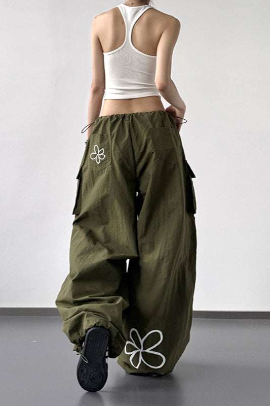 Pantalon cargo ample à imprimé de style américain