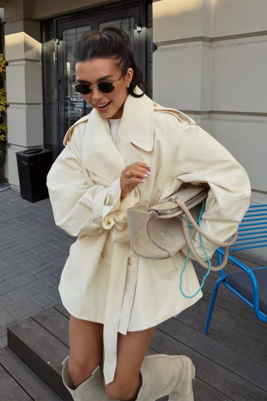 Epaulet Belted Short Trench Coat