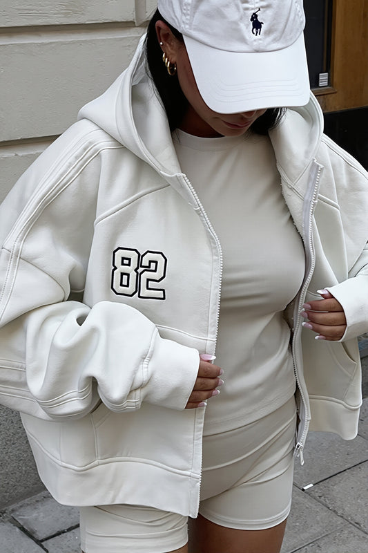Number Patch Cropped Zip Hoodie