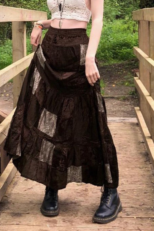 Jupe trapèze en velours imprimé