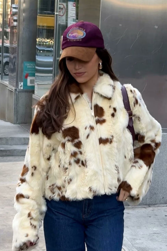 Manteau élégant en fausse fourrure à imprimé léopard