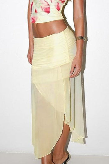 Jupe taille basse à imprimé floral transparent