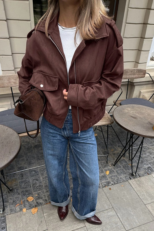 Veste ample en daim marron