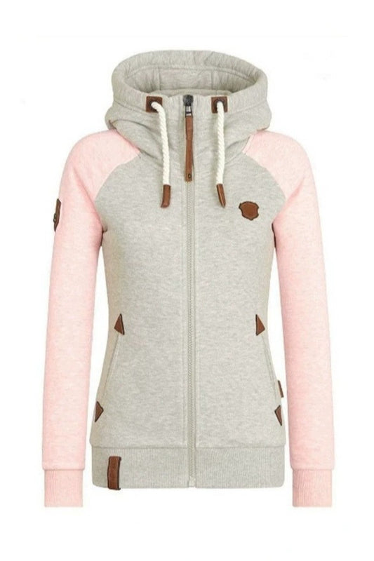 Leather Patch Zip Hoodie
