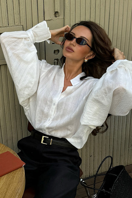 Chemisier ample à manches lanternes et col montant