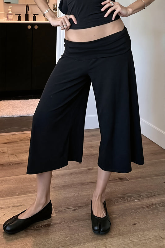 Foldover Low Rise Cropped Wide Leg Pants