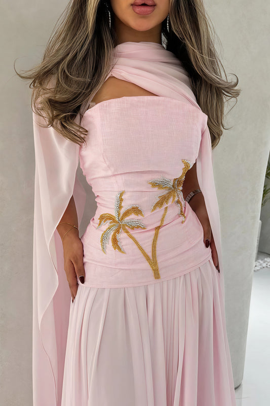 Elegant Chiffon Cape Beaded Maxi Dress