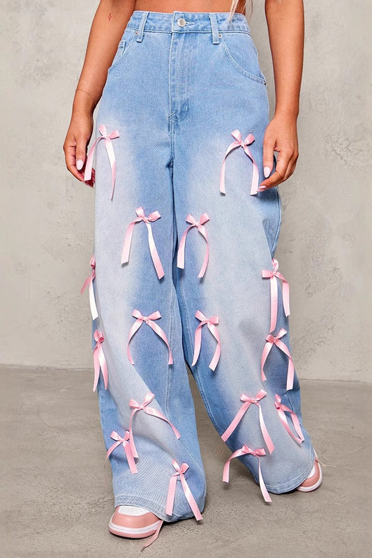 Jean large taille haute avec nœud