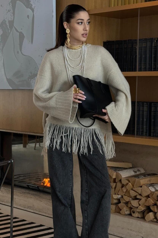 Fringe Loose Knit Pullover Blouse