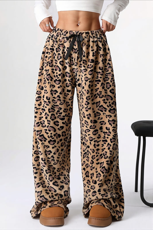 Mixed Print Drawstring Wide Leg Pants
