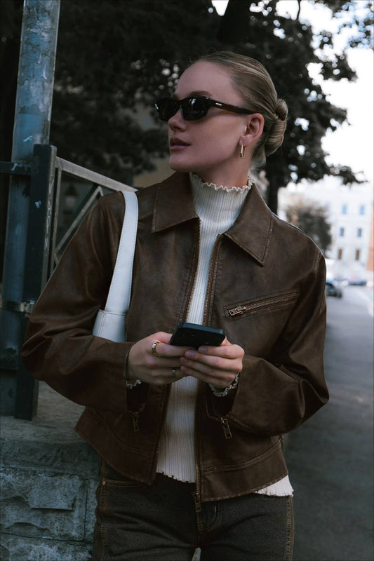 Veste de moto en cuir vintage