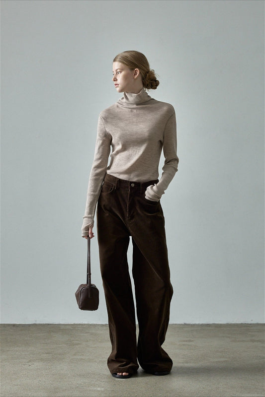 Pantalon large taille haute en velours côtelé