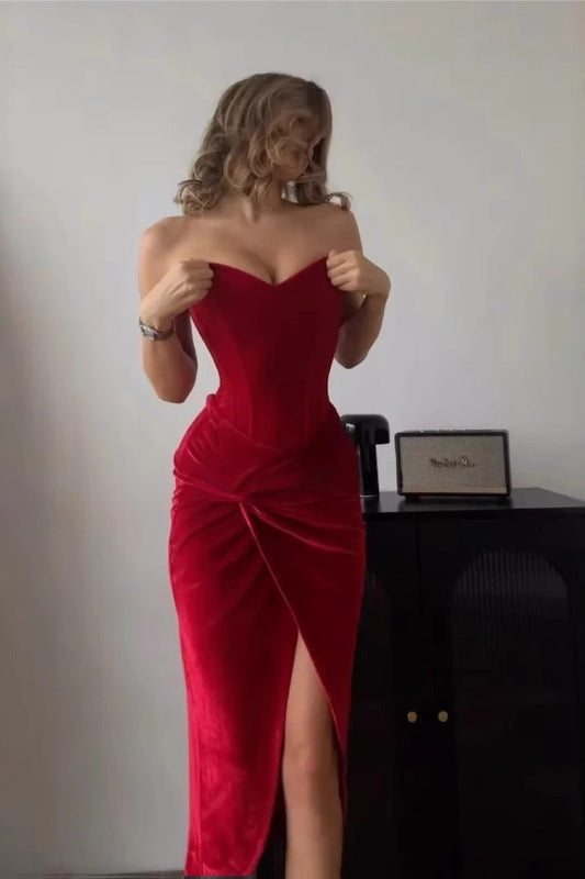 Elegant Bandeau Tie Back Slim Party Velvet Dress