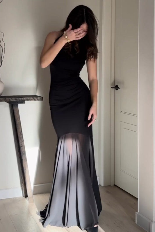 Robe longue moulante sexy en maille de couleur unie