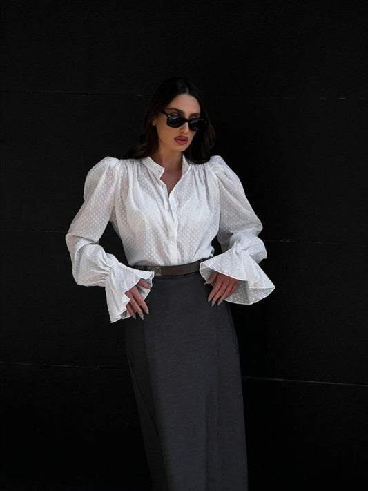 Chemisier à manches bouffantes en jacquard