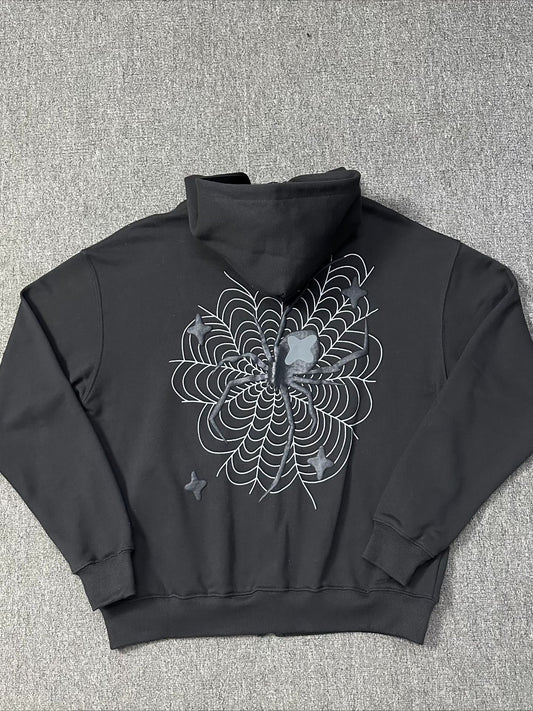 Foam Spider Web Print Fleece Zip Hoodie