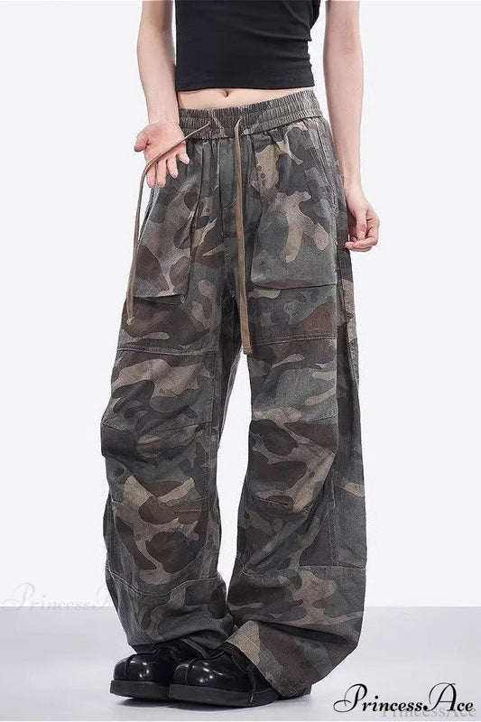 Camo High Waist Wide Leg Cargo Pants