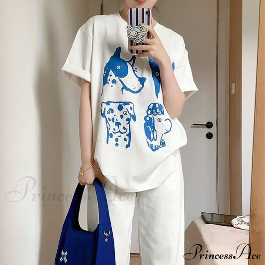 Cartoon Dog Stylish Graphic Top Cotton Tees
