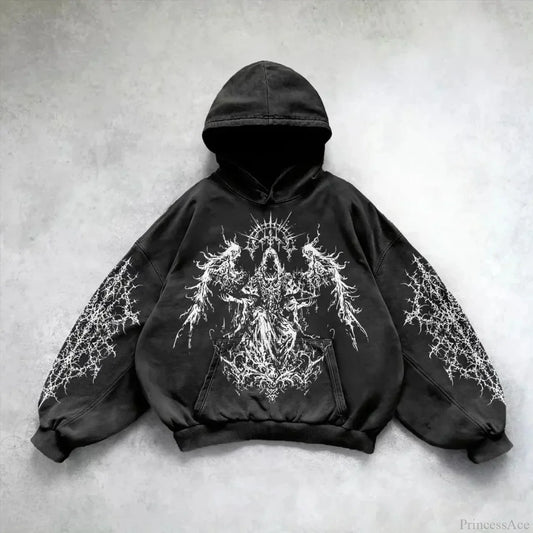 Casual Retro Gothic Printing Hoodie black 7 / M