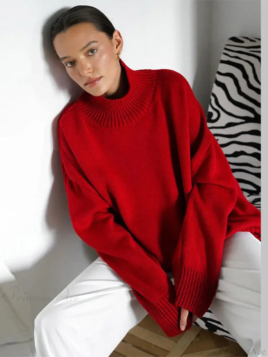 Casual Solid Color Long Sleeve Sweater Red / S