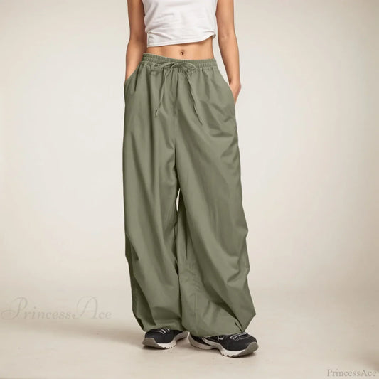 Casual Wide Leg Sweatpants with Pockets Green / S