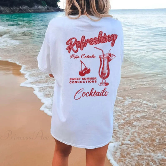 Cherry Cocktail Back Print Retro T-shirt WHITE / S t-shirt-250223