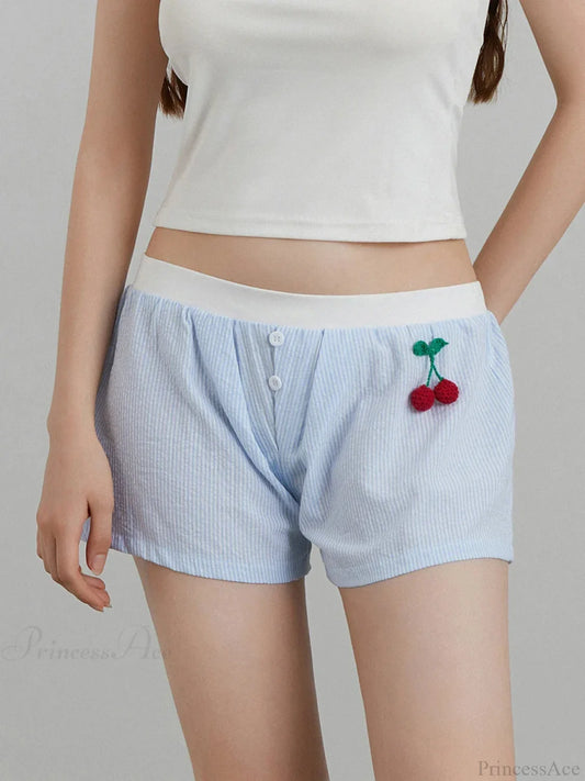 Cherry Striped Elastic Waist Short SKY BLUE / S short-250223