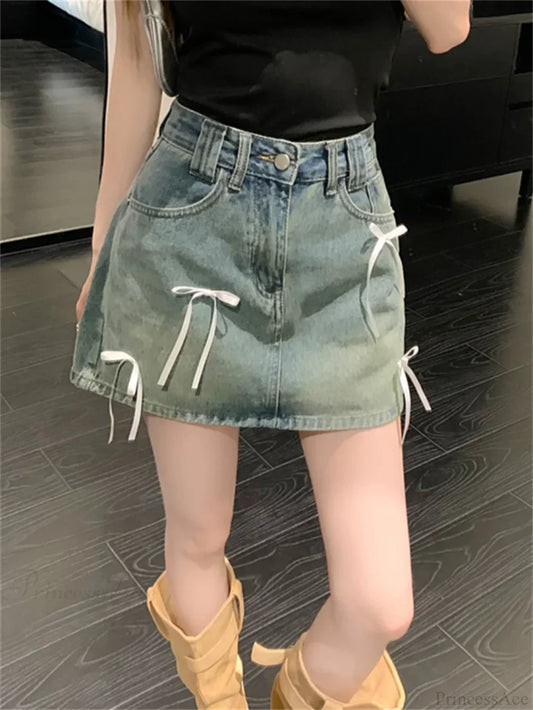 Chic Denim Bow Detail Skirt Blue / S skirts-250223