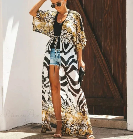 Chiffon Leopard Print Kimono Boho Beach Cover up bohocoverup-250126