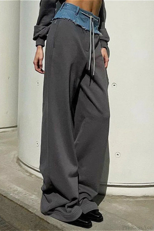 Color Block Casual Straight Wide Leg Jeans
