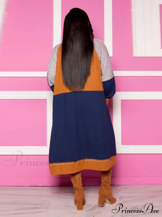 Robe mi-longue ample et gracieuse à blocs de couleurs