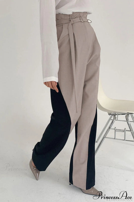 Color Block High Waisted Wide Leg Pants