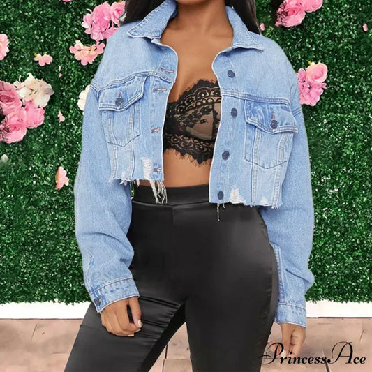 Cardigan en coton denim printemps automne punk bomber coupe-vent veste creuse