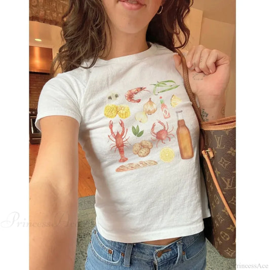 Cray Printed Gothic Crop Top T-shirt white1 / S t-shirt-250223