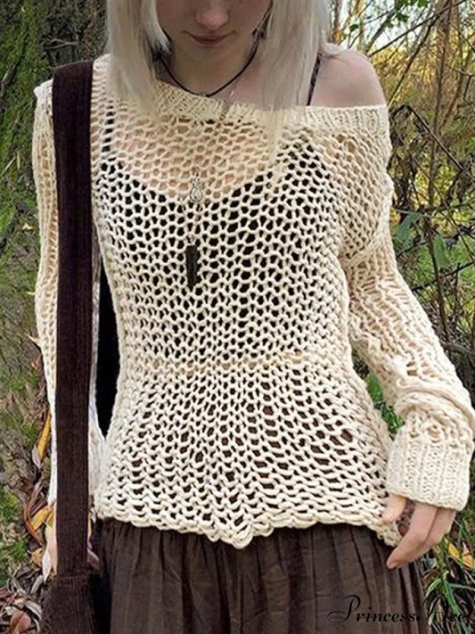 Crochet Hollow Graceful Knit Crop Top Beige / S Knits