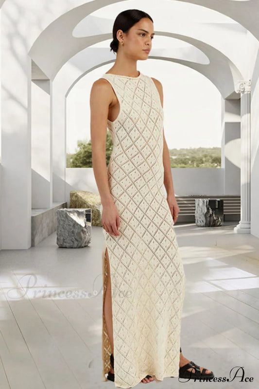Crochet Hollow Stylish Knitted Dress S / Ivory