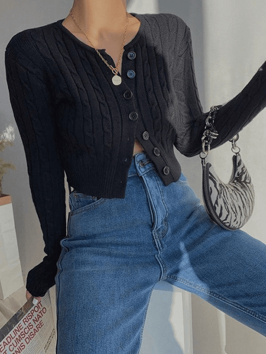 Cropped Black Graceful Biker Jacket Sweaters