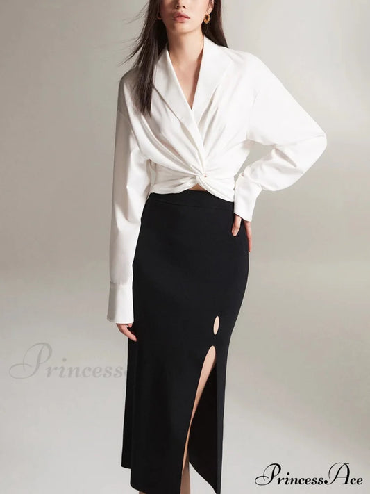 Crossover Twisted V-Neck Trendy Long Sleeve Shirt Shirts