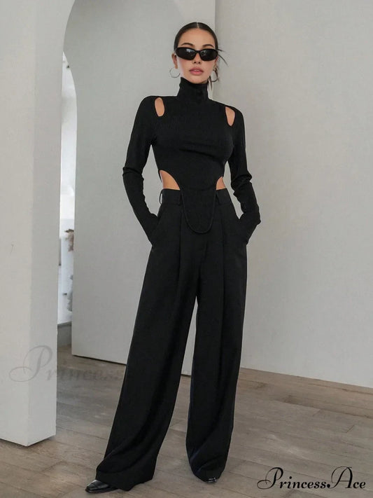 Haut à ourlet asymétrique à découpes et col montant tendance