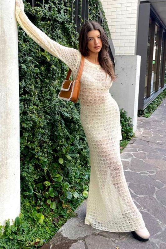 Robe de plage bohème en tricot dos nu