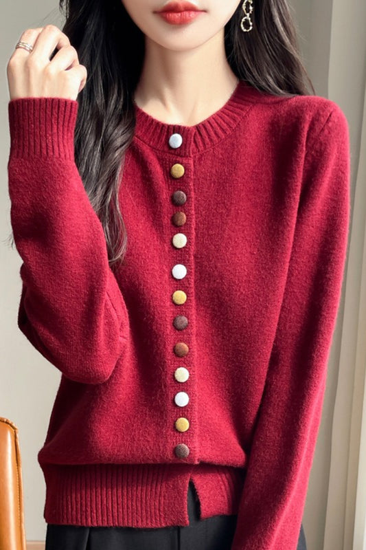 Color Button Solid Velvet Cardigan