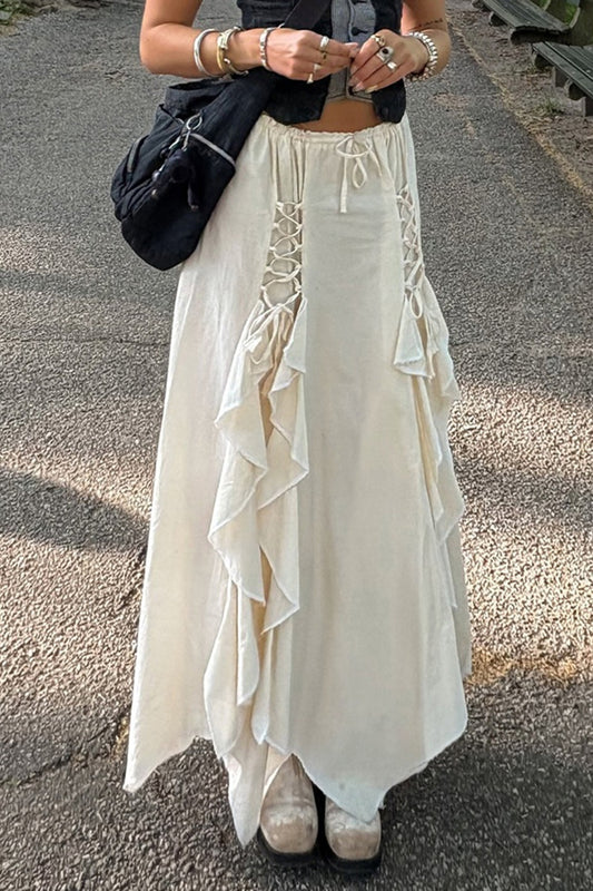 Jupe midi asymétrique à volants